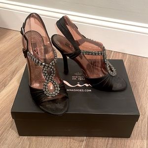 Nina Satin Evening rhinestone Sandals black